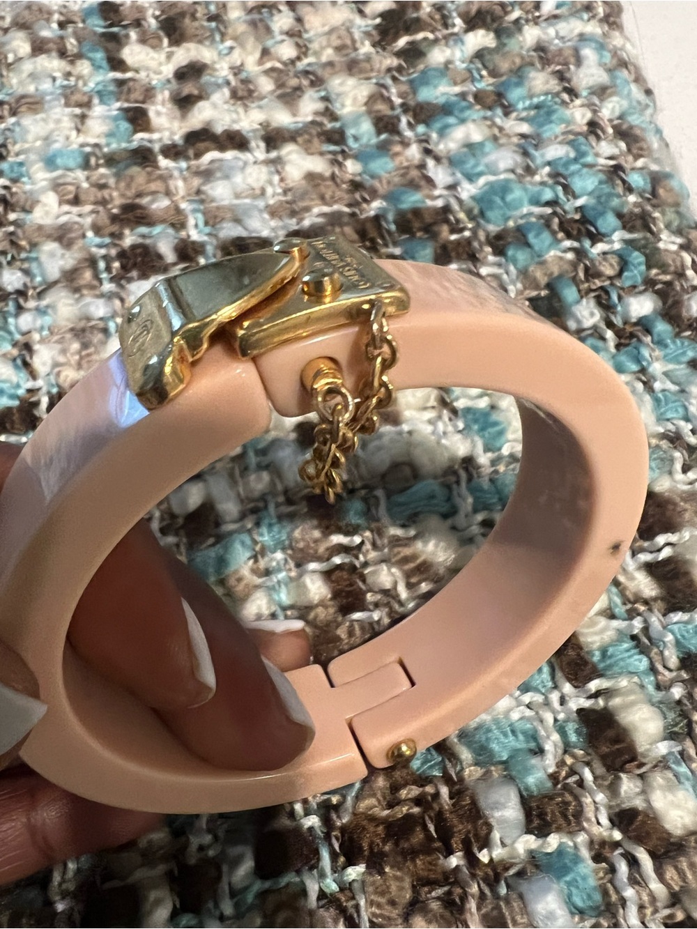 Louis Vuitton Peach/ Pink Resin Hinged Bracelet with Gold Accent - Picture 1 of 4